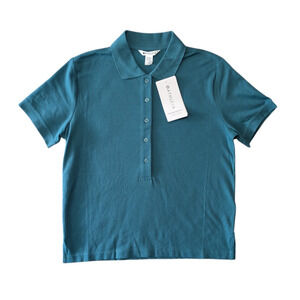 Athleta Teal Blue Green Pique Short Sleeve Polo New Size Medium Cotton Blend